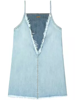 Off-White джинсовое платье мини с бахромой, синий