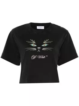 Off-White футболка Bling Cat Face, черный
