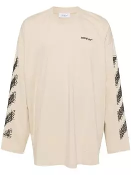 Off-White футболка с длинными рукавами и вышитым логотипом, нейтральный цвет