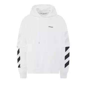 Off-White Футболка с двойным капюшоном Diagonal Helvetica, Белая
