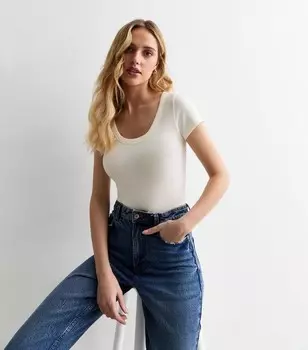 Off-White Футболка с круглым вырезом в рубчик New Look, белый