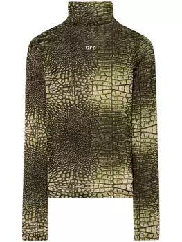 Off-White футболка с тиснением под крокодила и логотипом, зеленый