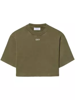 Off-White футболка с вышитым логотипом, зеленый