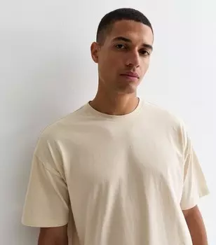 Off-White Хлопковая футболка оверсайз с круглым вырезом New Look, белый