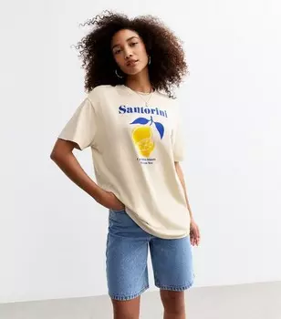 Off-White Хлопковая футболка оверсайз с принтом Santorini Lemon New Look, белый