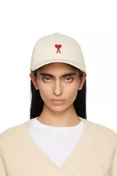 Off-White Хлопковая кепка с вышивкой Ami de Coeur AMI Paris