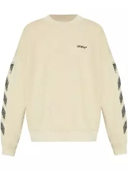 Off-White хлопковая толстовка с вышитым логотипом, нейтральный цвет
