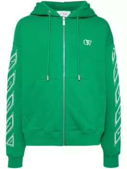 Off-White худи на молнии с полосками Diag, зеленый