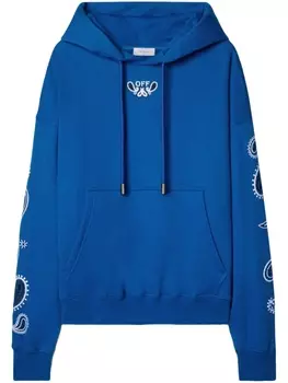 Off-White худи с кулиской и вышивкой, синий