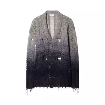 Off-White Кардиган из мохера с потертостями, цвет Светло-серый