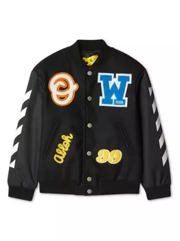 Off-White Kids бомбер с нашивками и полосками, черный