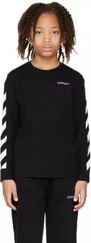 Off-White Kids Черно-белая классическая футболка со стрелкой и длинными рукавами