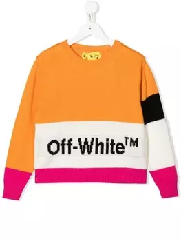 Off-White Kids джемпер в стиле колор-блок с логотипом, оранжевый