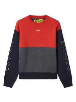 Off-White Kids джемпер в стиле колор-блок с логотипом Arrow Stitched, зеленый