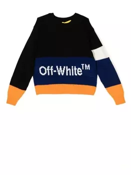 Off-White Kids джемпер вязки интарсия со вставками, черный
