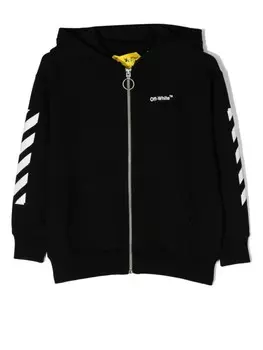 Off-White Kids худи на молнии с логотипом, черный