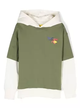 Off-White Kids многослойное худи с логотипом, зеленый