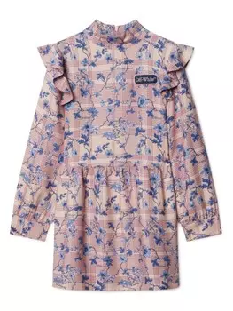 Off-White Kids платье Check Flowers с оборками, розовый