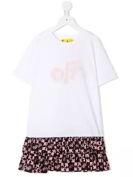 Off-White Kids платье с оборками и логотипом, белый