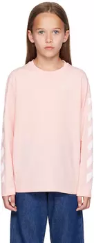 Off-White Kids Розовая классическая футболка со стрелкой и длинными рукавами