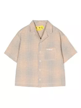 Off-White Kids рубашка в клетку с принтом, коричневый