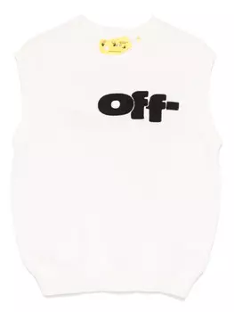 Off-White Kids свитер с вышитым логотипом, нейтральный цвет