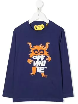 Off-White Kids топ Monster с длинными рукавами и логотипом, синий