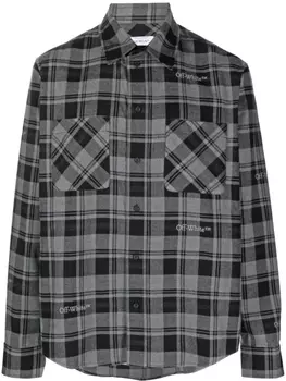 Off-White клетчатая рубашка с вышитым логотипом, серый