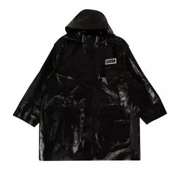 Off-White Кожаный Комбинезон Длинное Пальто Черный