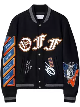 Off-White куртка-бомбер из синели с логотипом, черный