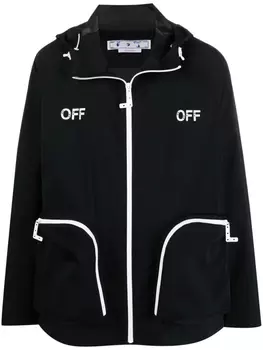 Off-White куртка с капюшоном и логотипом, черный