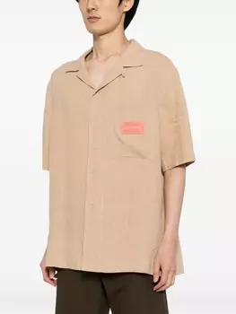 Off-White льняная рубашка с надписью, коричневый