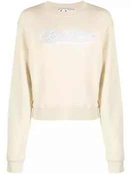 Off-White logo-embroidered cotton sweatshirt, нейтральный цвет
