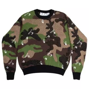 Off-White Logo Камуфляжный трикотаж с круглым вырезом Camo
