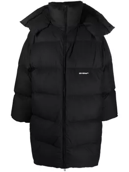 Off-White logo-print puffer coat, черный