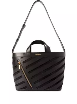 Off-White маленькая сумка-тоут с вырезами в полоску Diag, черный