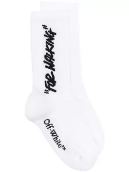 Off-White носки Quote в рубчик, белый