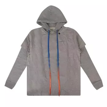 Off-White Oversized-толстовка с капюшоном и двойными рукавами с логотипом, цвет Серый