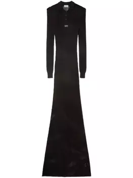 Off-White платье макси Netted с воротником поло, черный