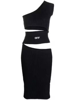Off-White платье миди с вырезами и логотипом, черный