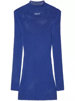 Off-White платье мини Netted с логотипом, синий
