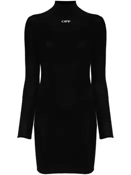 Off-White платье мини Off Stamp с вышивкой, черный