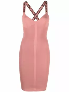 Off-White платье мини с логотипом, розовый