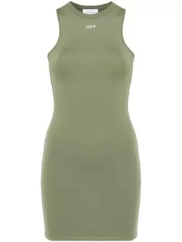 Off-White платье мини с логотипом, зеленый