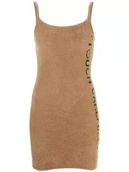 Off-White платье мини с надписью, коричневый