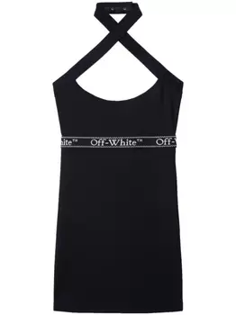 Off-White платье мини с перекрестными бретелями и логотипом, черный