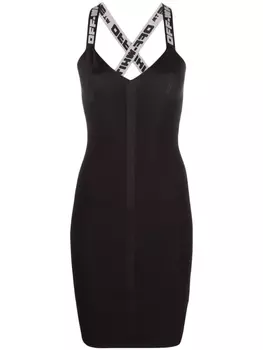 Off-White платье мини с V-образным вырезом и логотипом, черный