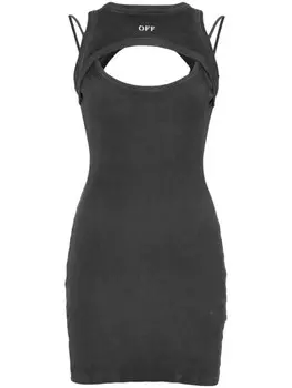 Off-White платье мини с вышитым логотипом, серый