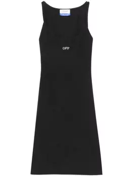 Off-White платье мини в рубчик с вышивкой Off, черный