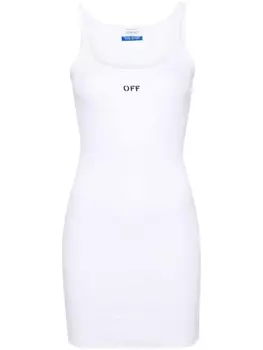 Off-White платье мини в рубчик с логотипом, белый